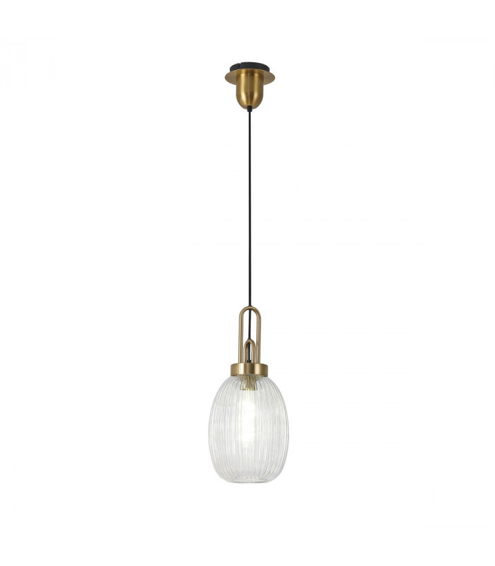 Yorktown Ceiling Pendant E27 With 20cm Almond Ribbed Glass Clear Brass Gold Matt Black-5