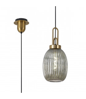 Yorktown Ceiling Pendant E27 With 20cm Almond Ribbed Glass Smoked Brass Gold Matt Black-1
