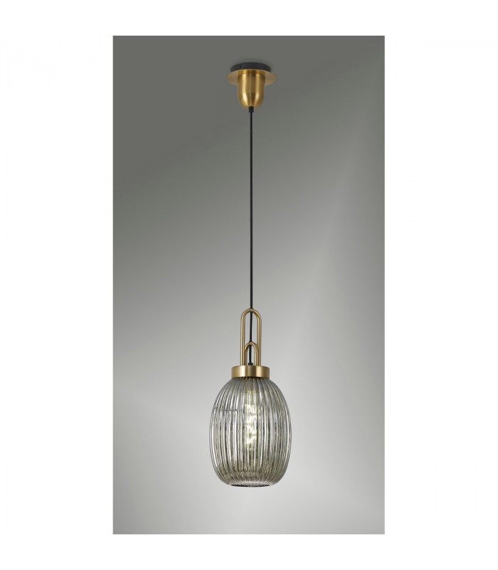 Yorktown Ceiling Pendant E27 With 20cm Almond Ribbed Glass Smoked Brass Gold Matt Black-3