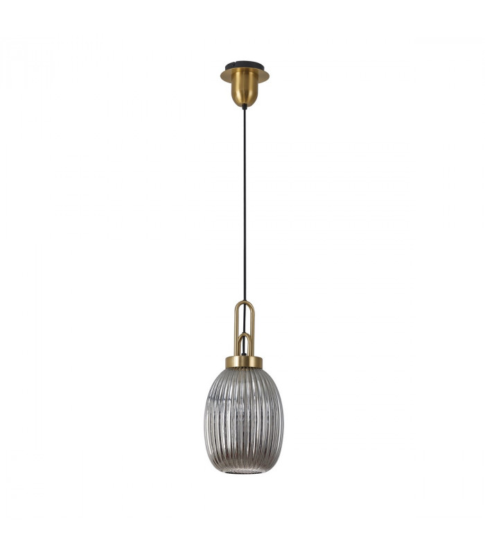 Yorktown Ceiling Pendant E27 With 20cm Almond Ribbed Glass Smoked Brass Gold Matt Black-4