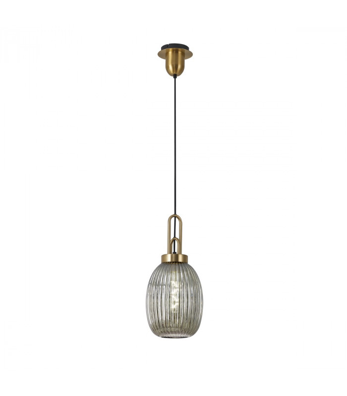 Yorktown Ceiling Pendant E27 With 20cm Almond Ribbed Glass Smoked Brass Gold Matt Black-5