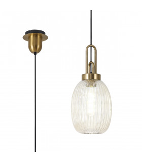 Yorktown Ceiling Pendant E27 With 20cm Almond Ribbed Glass Champagne Brass Gold Matt Black-1