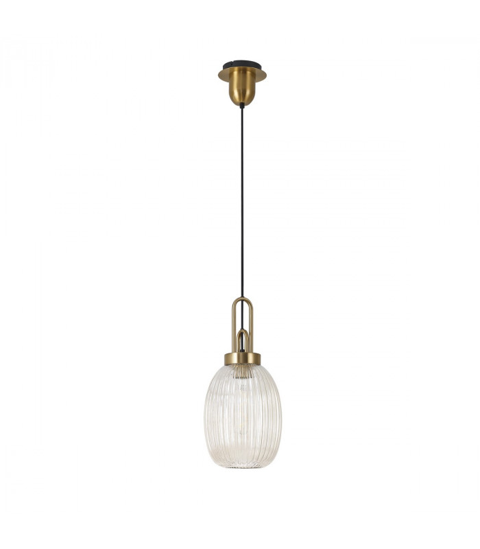 Yorktown Ceiling Pendant E27 With 20cm Almond Ribbed Glass Champagne Brass Gold Matt Black-4