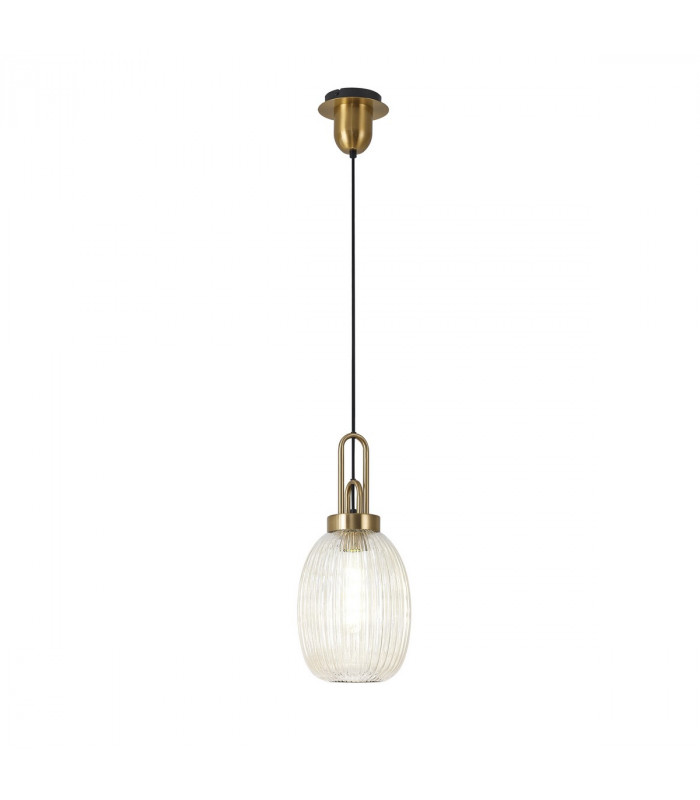 Yorktown Ceiling Pendant E27 With 20cm Almond Ribbed Glass Champagne Brass Gold Matt Black-5