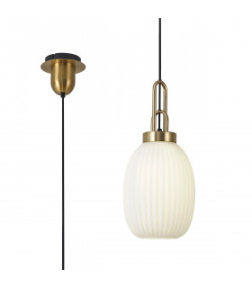Yorktown Ceiling Pendant E27 With 20cm Almond Ribbed Glass Opal Brass Gold Matt Black-1