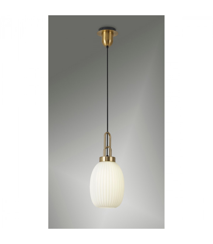 Yorktown Ceiling Pendant E27 With 20cm Almond Ribbed Glass Opal Brass Gold Matt Black-3