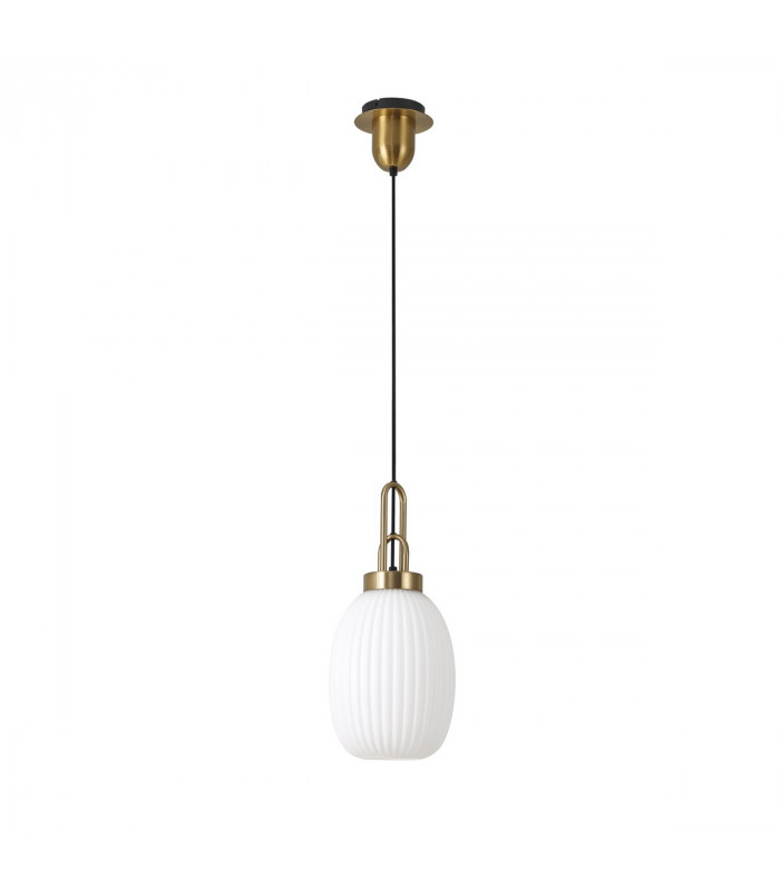 Yorktown Ceiling Pendant E27 With 20cm Almond Ribbed Glass Opal Brass Gold Matt Black-4