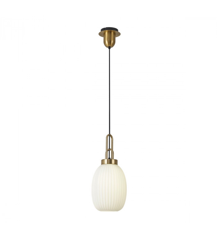 Yorktown Ceiling Pendant E27 With 20cm Almond Ribbed Glass Opal Brass Gold Matt Black-5