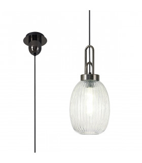 Yorktown Ceiling Pendant E27 With 20cm Almond Ribbed Glass Clear Black Chrome Matt Black-1