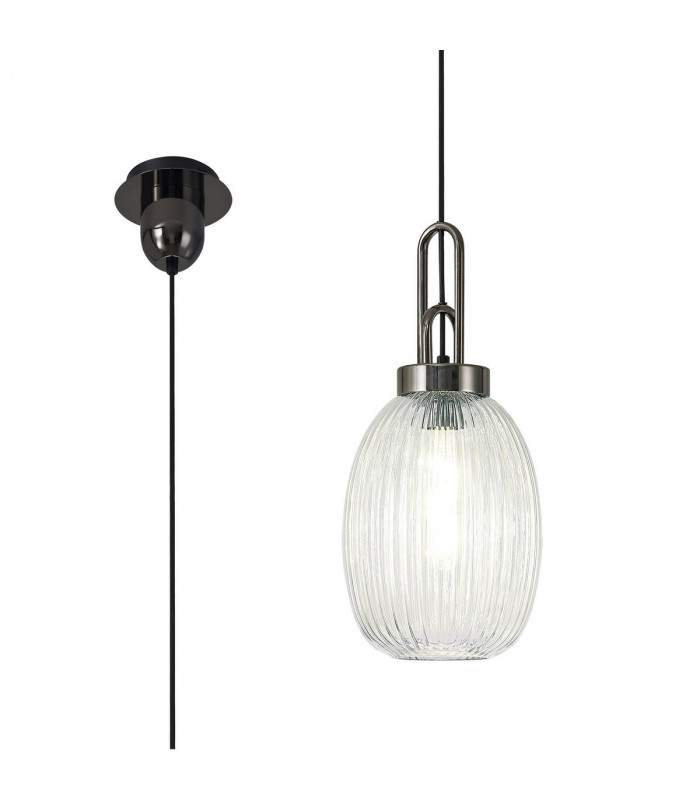Yorktown Ceiling Pendant E27 With 20cm Almond Ribbed Glass Clear Black Chrome Matt Black-1