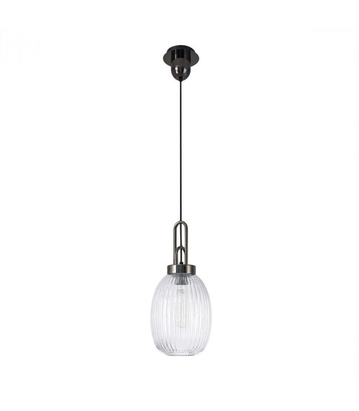 Yorktown Ceiling Pendant E27 With 20cm Almond Ribbed Glass Clear Black Chrome Matt Black-4