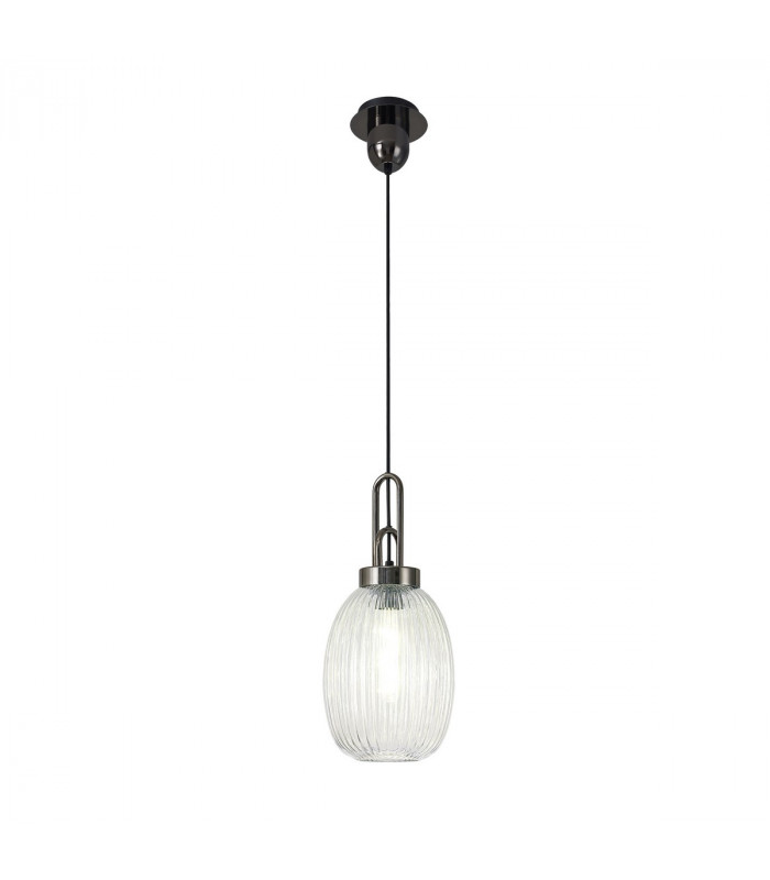 Yorktown Ceiling Pendant E27 With 20cm Almond Ribbed Glass Clear Black Chrome Matt Black-5