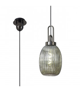 Yorktown Ceiling Pendant E27 With 20cm Almond Ribbed Glass Smoked Black Chrome Matt Black-1