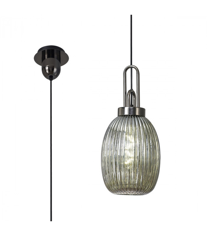 Yorktown Ceiling Pendant E27 With 20cm Almond Ribbed Glass Smoked Black Chrome Matt Black-1
