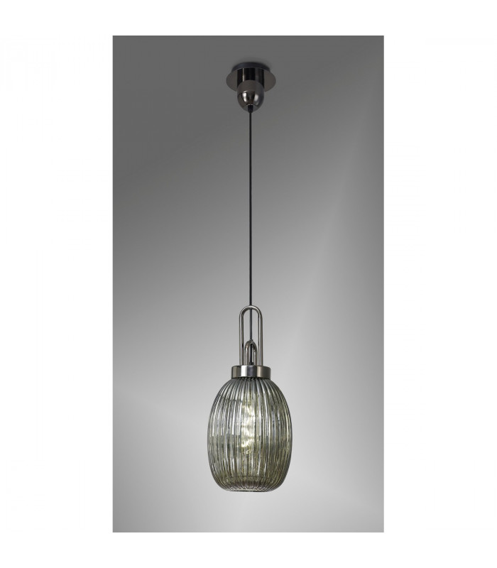 Yorktown Ceiling Pendant E27 With 20cm Almond Ribbed Glass Smoked Black Chrome Matt Black-3