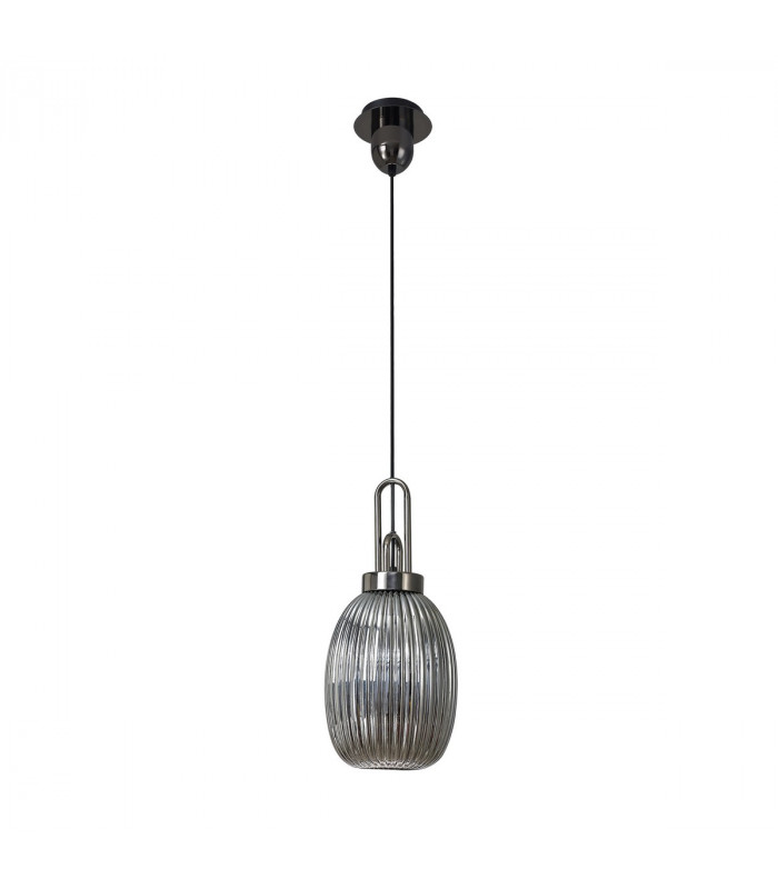 Yorktown Ceiling Pendant E27 With 20cm Almond Ribbed Glass Smoked Black Chrome Matt Black-4