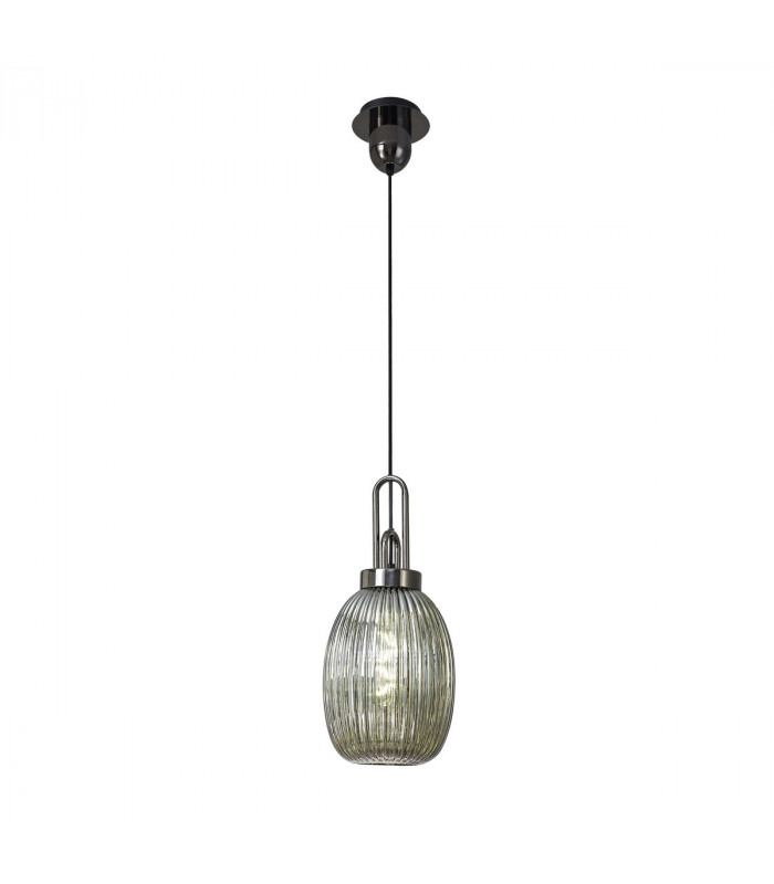 Yorktown Ceiling Pendant E27 With 20cm Almond Ribbed Glass Smoked Black Chrome Matt Black-5