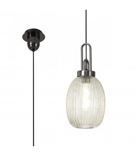 Yorktown Ceiling Pendant E27 With 20cm Almond Ribbed Glass Champagne Black Chrome Matt Black-1