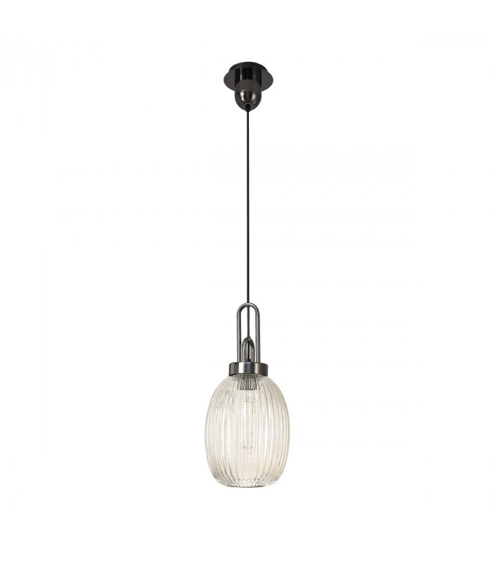 Yorktown Ceiling Pendant E27 With 20cm Almond Ribbed Glass Champagne Black Chrome Matt Black-4