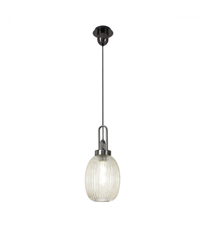 Yorktown Ceiling Pendant E27 With 20cm Almond Ribbed Glass Champagne Black Chrome Matt Black-5