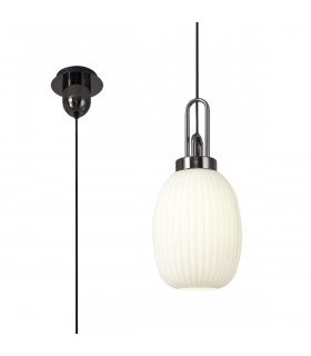 Yorktown Ceiling Pendant E27 With 20cm Almond Ribbed Glass Opal Black Chrome Matt Black-1
