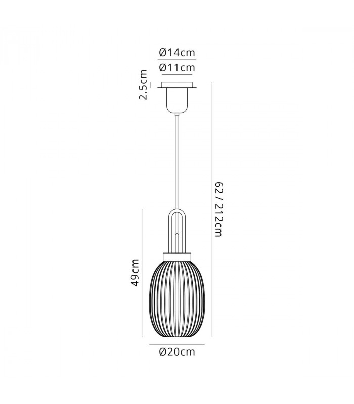 Yorktown Ceiling Pendant E27 With 20cm Almond Ribbed Glass Opal Black Chrome Matt Black-2