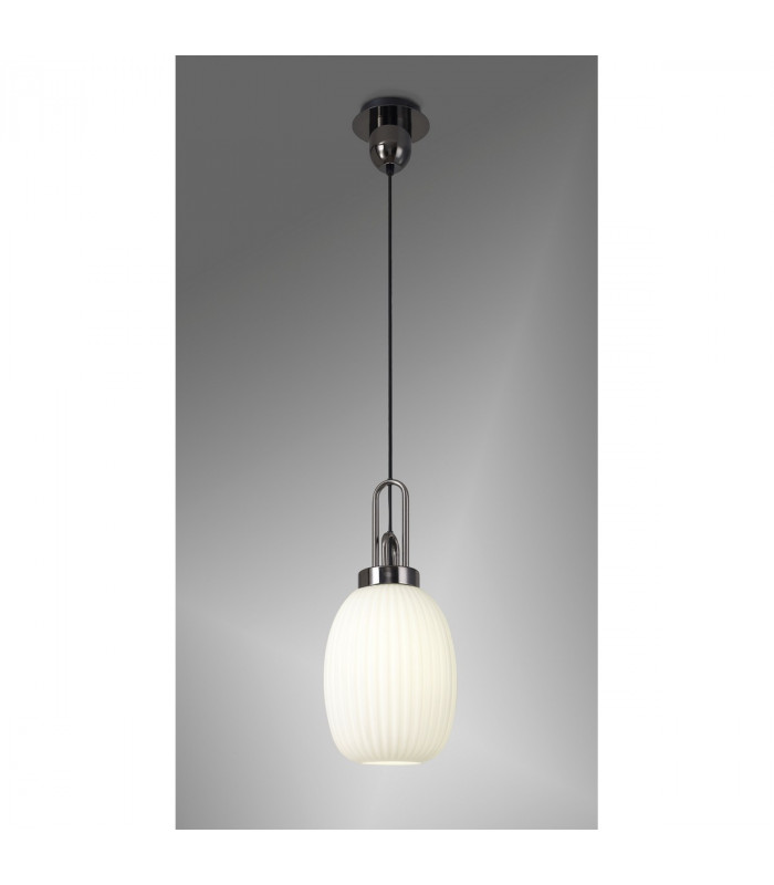 Yorktown Ceiling Pendant E27 With 20cm Almond Ribbed Glass Opal Black Chrome Matt Black-3