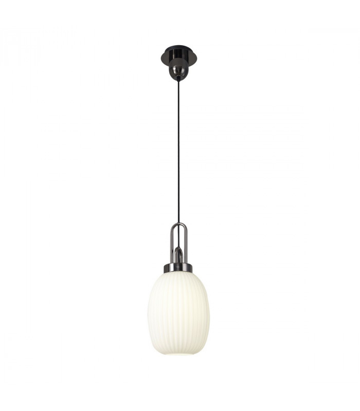 Yorktown Ceiling Pendant E27 With 20cm Almond Ribbed Glass Opal Black Chrome Matt Black-5