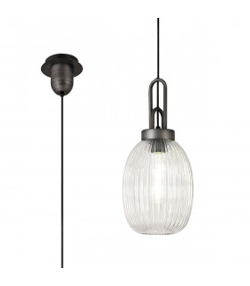 Yorktown Ceiling Pendant E27 20cm Almond Ribbed Glass Clear Black Aged Pewter-1