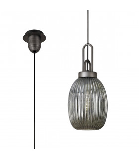 Yorktown Ceiling Pendant E27 20cm Almond Ribbed Glass Smoked Black Aged Pewter-1