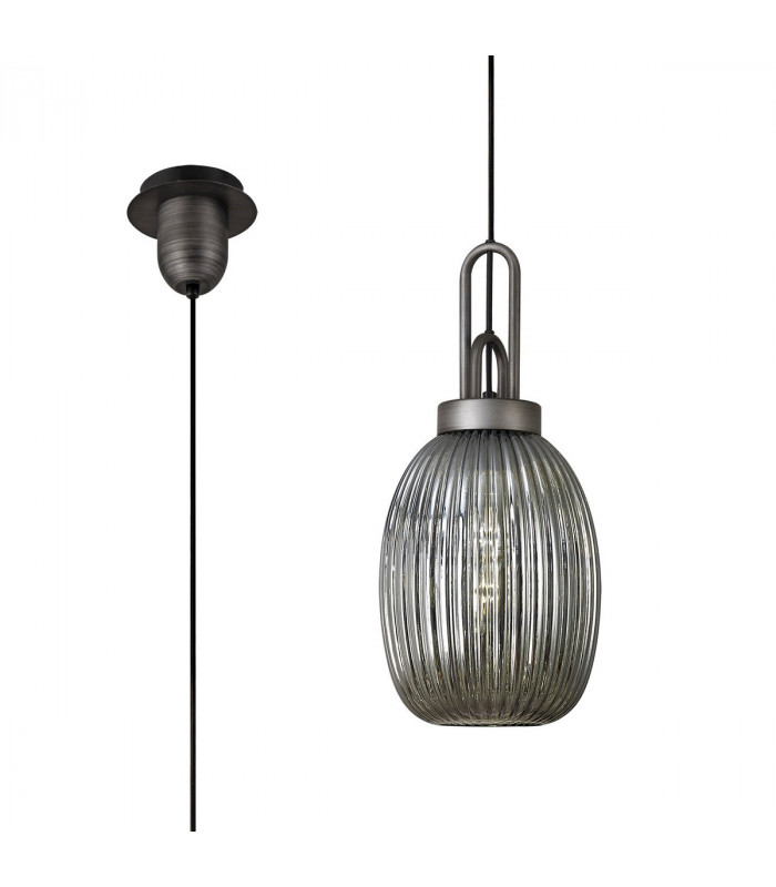 Yorktown Ceiling Pendant E27 20cm Almond Ribbed Glass Smoked Black Aged Pewter-1