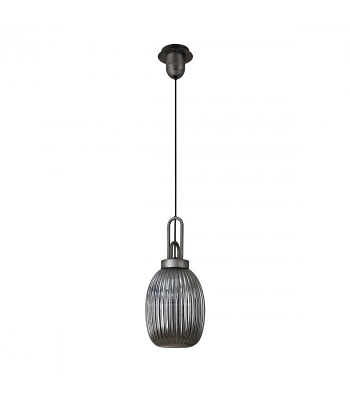 Yorktown Ceiling Pendant E27 20cm Almond Ribbed Glass Smoked Black Aged Pewter-4