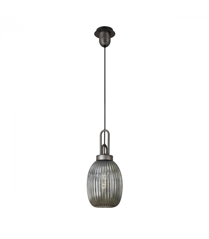 Yorktown Ceiling Pendant E27 20cm Almond Ribbed Glass Smoked Black Aged Pewter-5