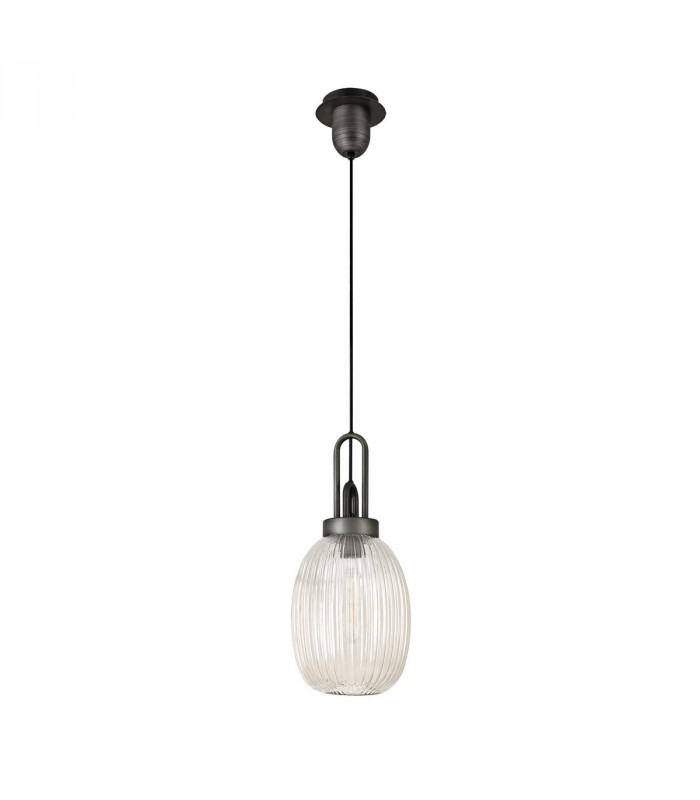 Yorktown Ceiling Pendant E27 20cm Almond Ribbed Glass Champagne Black Aged Pewter-4