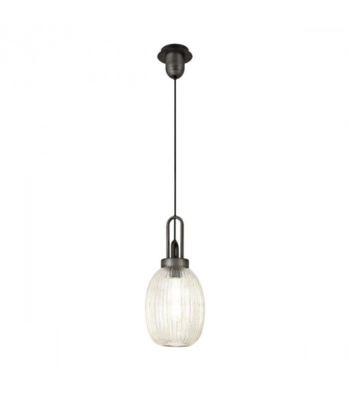 Yorktown Ceiling Pendant E27 20cm Almond Ribbed Glass Champagne Black Aged Pewter-5