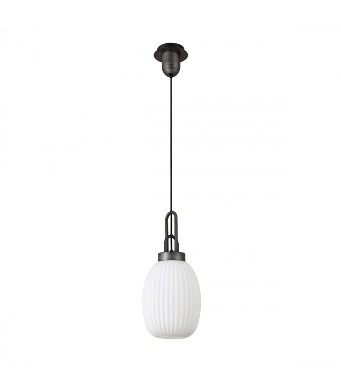 Yorktown Ceiling Pendant E27 20cm Almond Ribbed Glass Opal Black Aged Pewter-4