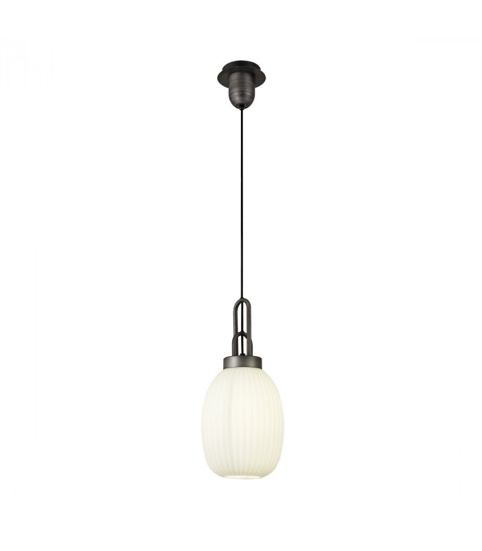 Yorktown Ceiling Pendant E27 20cm Almond Ribbed Glass Opal Black Aged Pewter-5