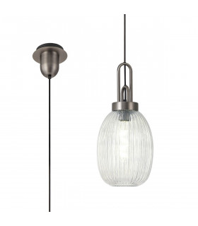Yorktown Ceiling Pendant E27 20cm Almond Ribbed Glass Clear Antique Silver Black-1
