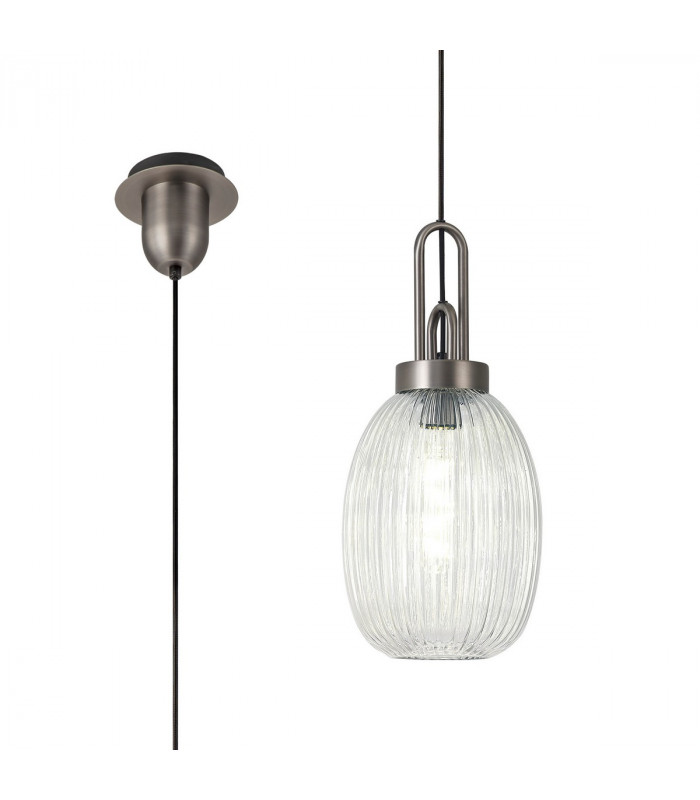 Yorktown Ceiling Pendant E27 20cm Almond Ribbed Glass Clear Antique Silver Black-1