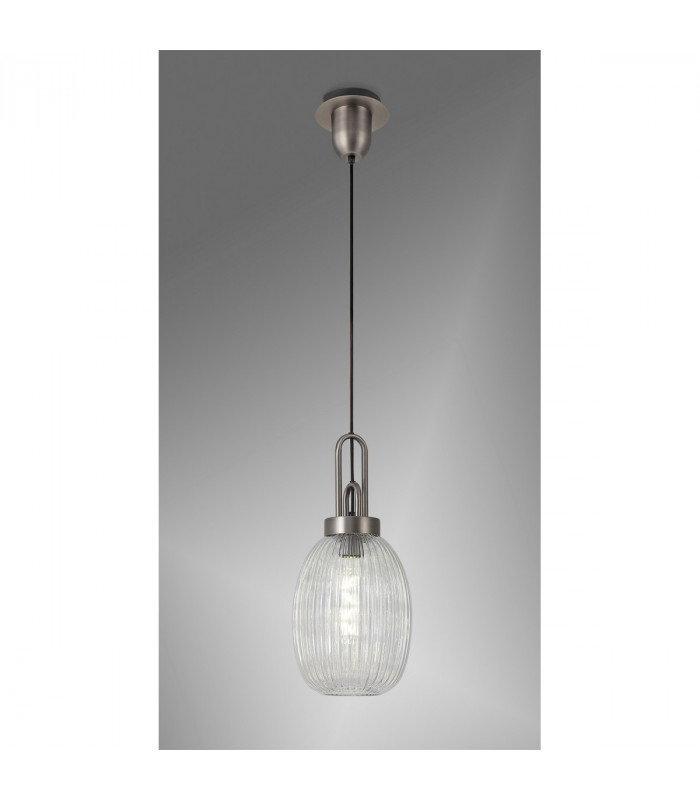 Yorktown Ceiling Pendant E27 20cm Almond Ribbed Glass Clear Antique Silver Black-3