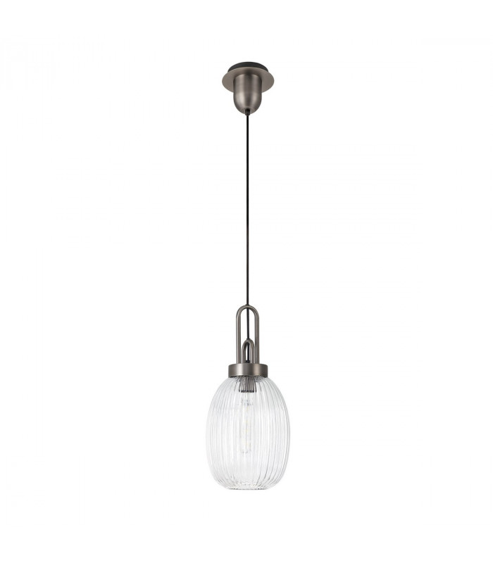 Yorktown Ceiling Pendant E27 20cm Almond Ribbed Glass Clear Antique Silver Black-4