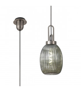 Yorktown Ceiling Pendant E27 20cm Almond Ribbed Glass Smoked Antique Silver Black-1