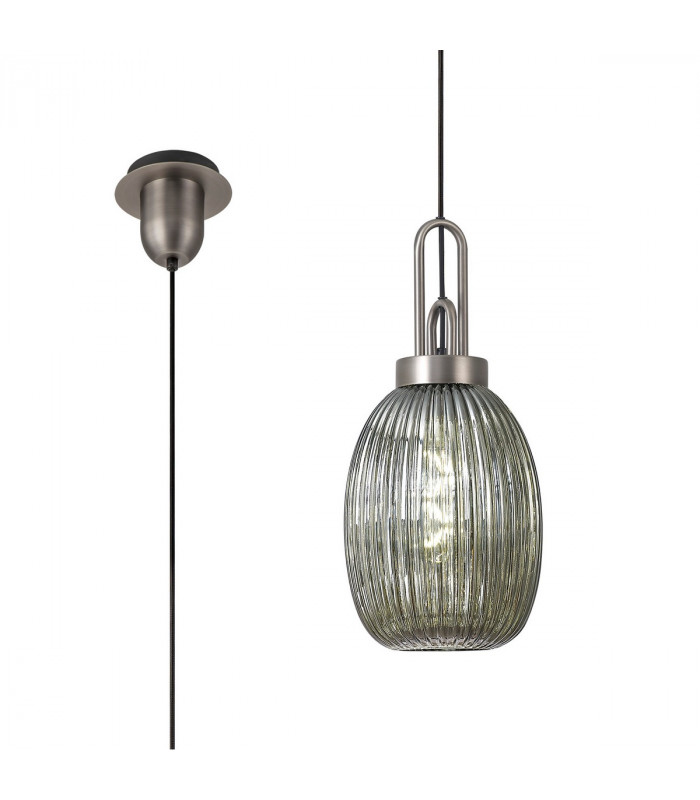 Yorktown Ceiling Pendant E27 20cm Almond Ribbed Glass Smoked Antique Silver Black-1