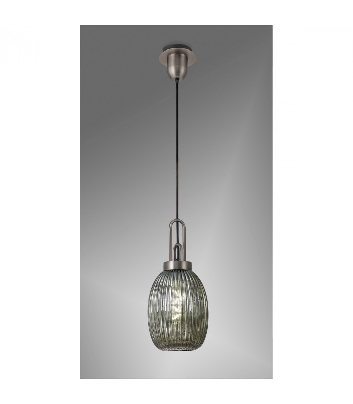 Yorktown Ceiling Pendant E27 20cm Almond Ribbed Glass Smoked Antique Silver Black-3