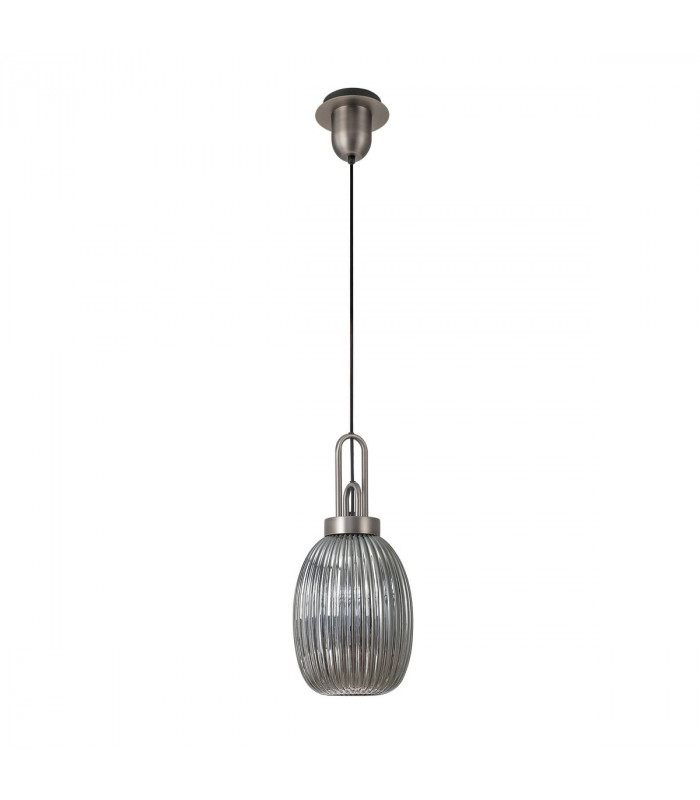 Yorktown Ceiling Pendant E27 20cm Almond Ribbed Glass Smoked Antique Silver Black-4