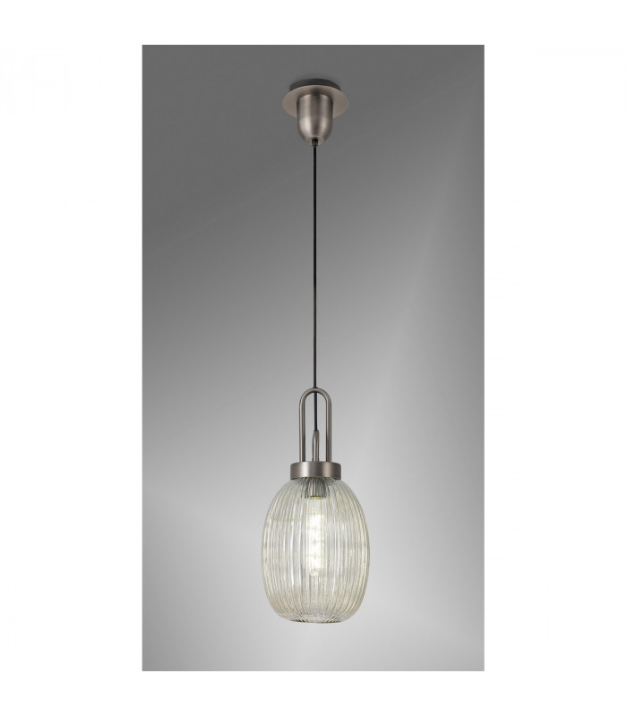 Yorktown Ceiling Pendant E27 20cm Almond Ribbed Glass Champagne Antique Silver Black-3