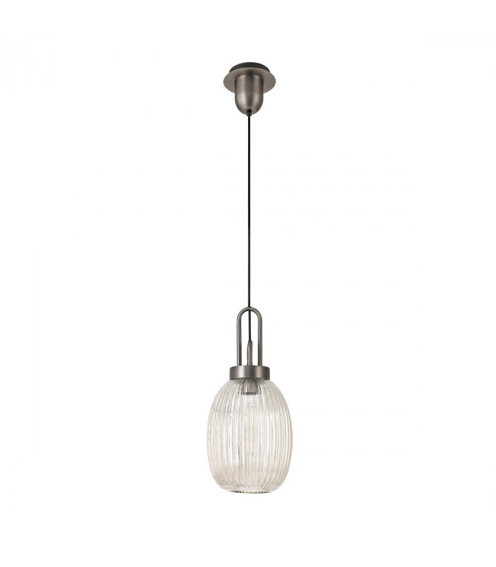 Yorktown Ceiling Pendant E27 20cm Almond Ribbed Glass Champagne Antique Silver Black-4