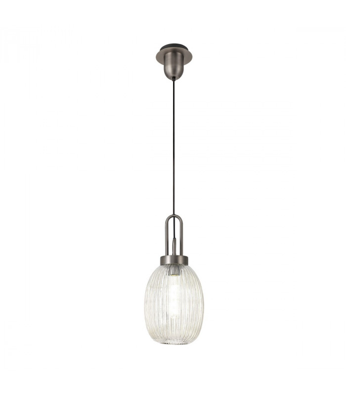 Yorktown Ceiling Pendant E27 20cm Almond Ribbed Glass Champagne Antique Silver Black-5