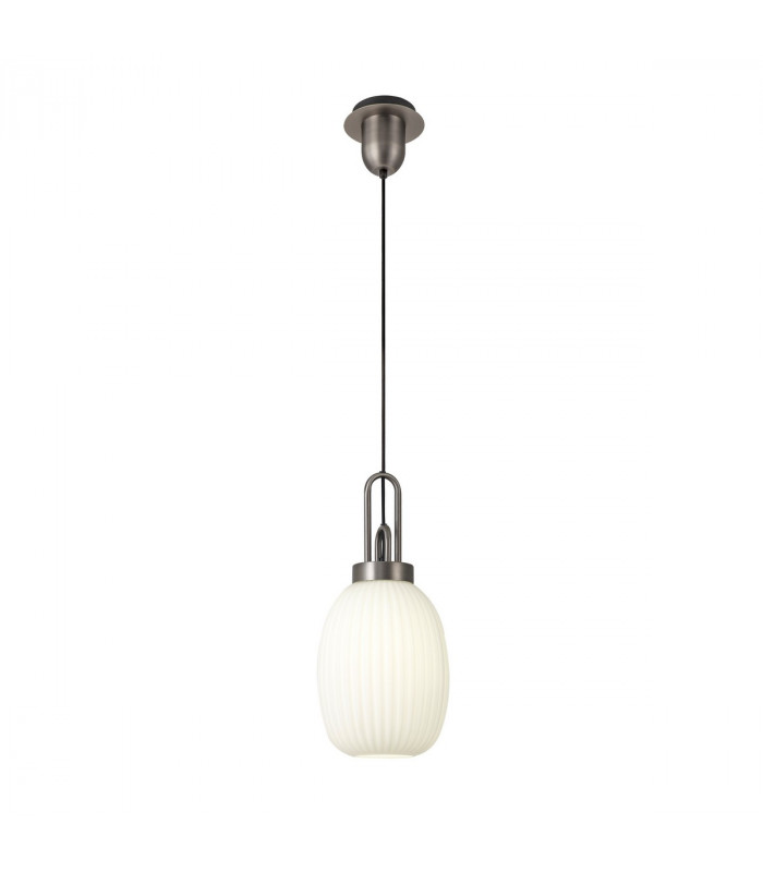 Yorktown Ceiling Pendant E27 20cm Almond Ribbed Glass Opal Antique Silver Black-5