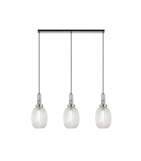 Yorktown Linear 3 Light Ceiling Pendant E27 With 20cm Almond Ribbed Glass Clear Polished Nickel Matt Black-1